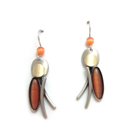 Oval Burnt Orange Two-tone Earrings by Christophe Poly - Click Image to Close